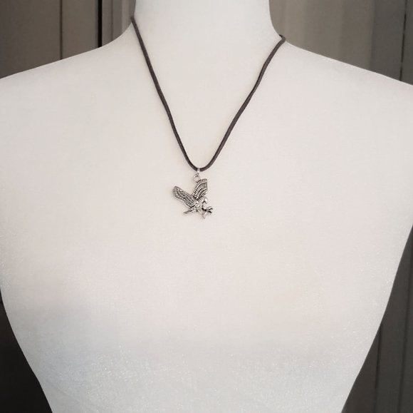 NWOT Eagle on 20" gray leather lace mens necklace - Picture 2 of 5